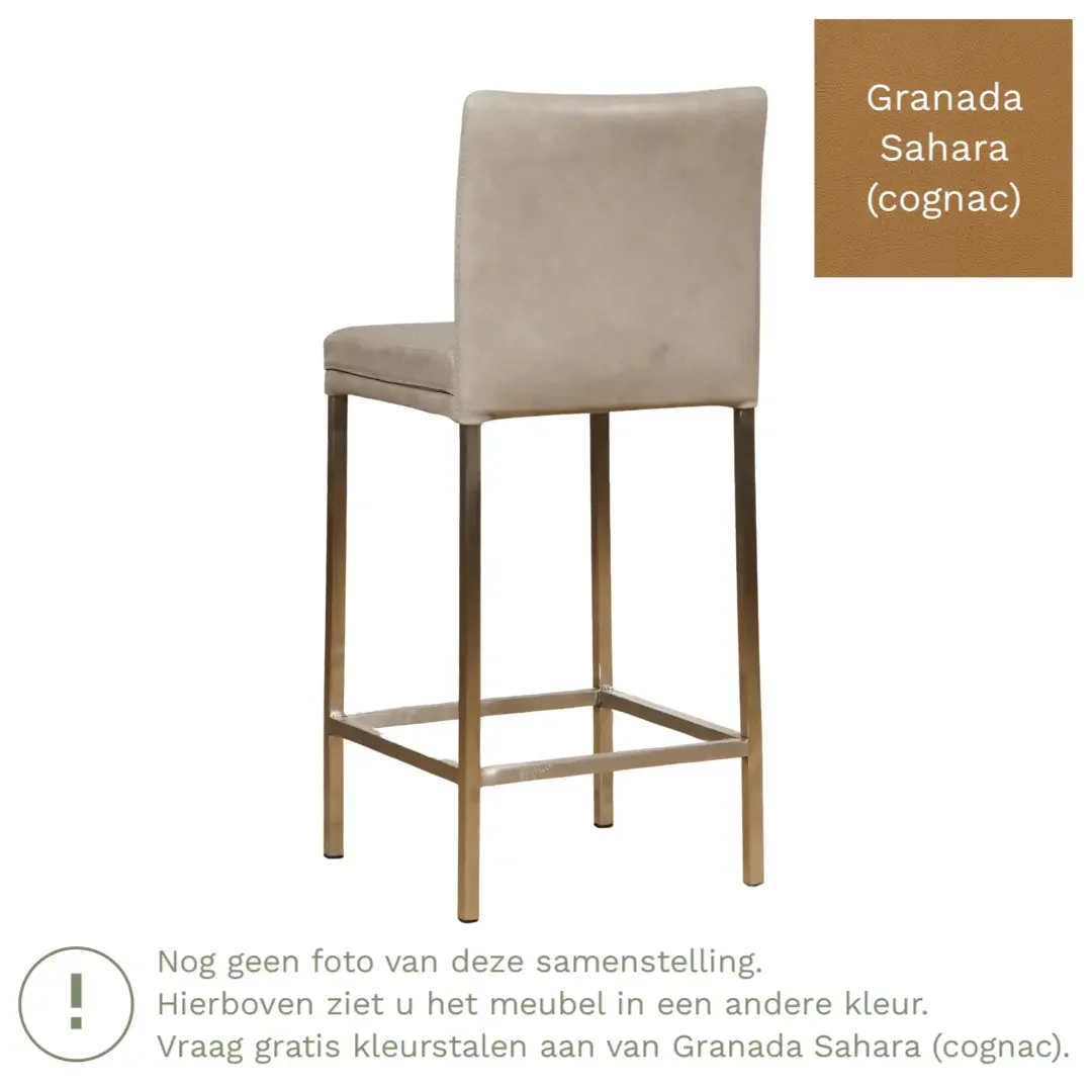 afbeelding van Leren barkruk Break laag - Granada Sahara (cognac) - Poten staal vierkant zwart