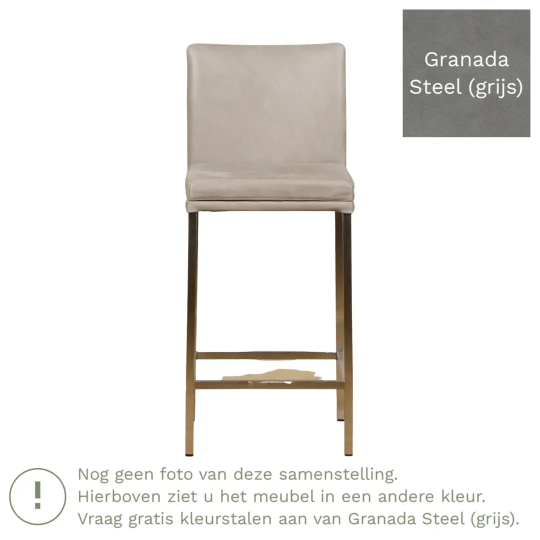 afbeelding van Leren barkruk Break laag - Granada Steel (grijs) - Poten staal vierkant RVS
