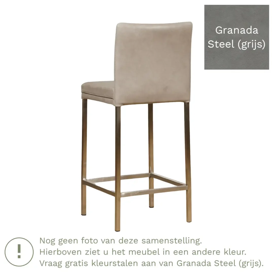 afbeelding van Leren barkruk Break laag - Granada Steel (grijs) - Poten staal vierkant zwart