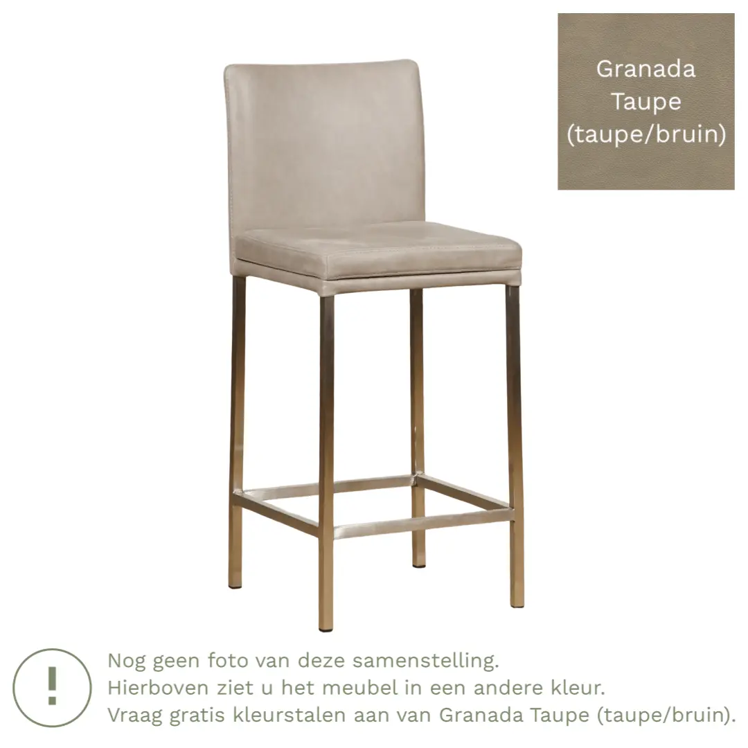 afbeelding van Leren barkruk Break laag - Granada Taupe (taupe/bruin) - Poten staal vierkant RVS