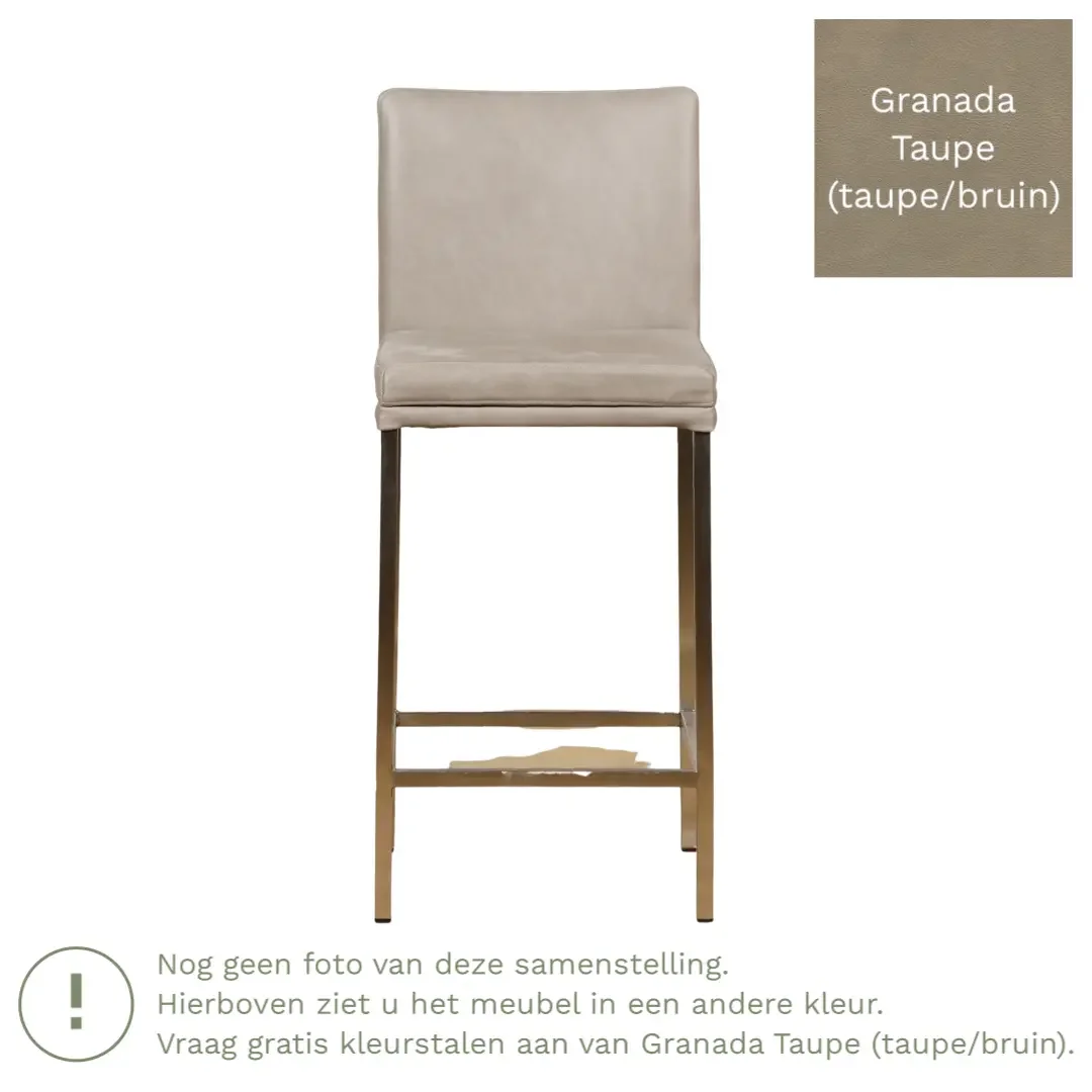 afbeelding van Leren barkruk Break laag - Granada Taupe (taupe/bruin) - Poten staal vierkant RVS