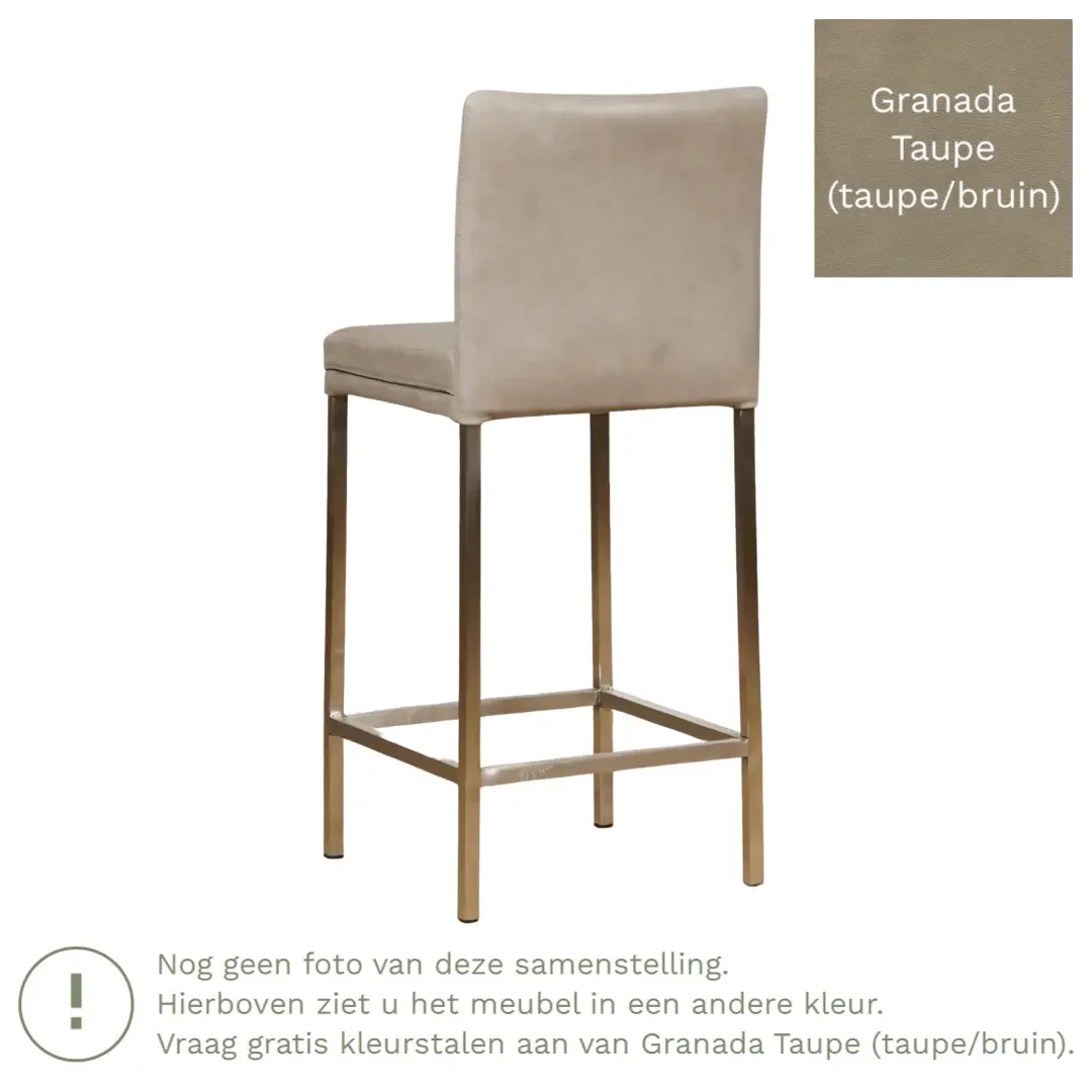 afbeelding van Leren barkruk Break laag - Granada Taupe (taupe/bruin) - Poten staal vierkant RVS