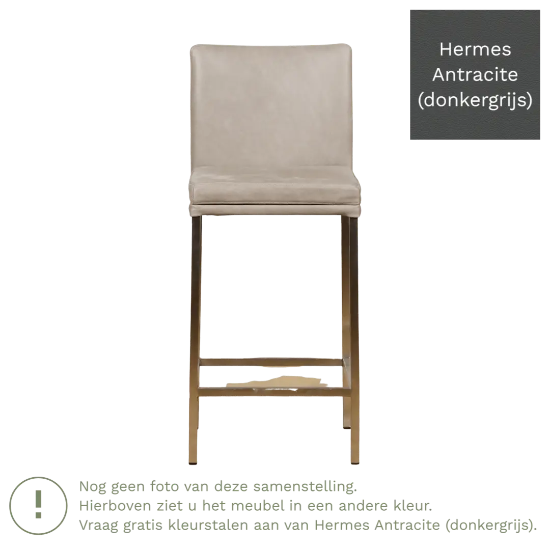 afbeelding van Leren barkruk Break laag - Hermes Antracite (donkergrijs) - Poten staal vierkant RVS