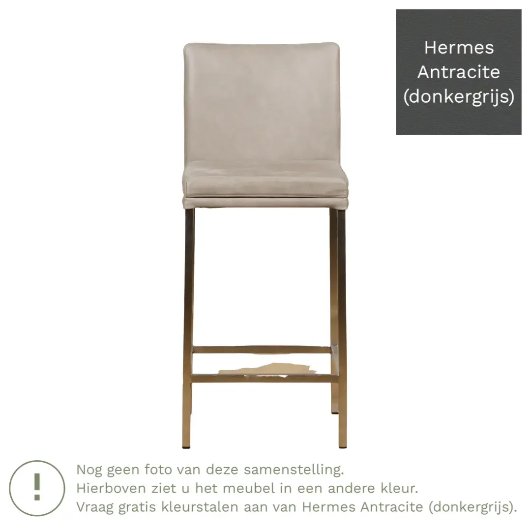 afbeelding van Leren barkruk Break laag - Hermes Antracite (donkergrijs) - Poten staal vierkant zwart