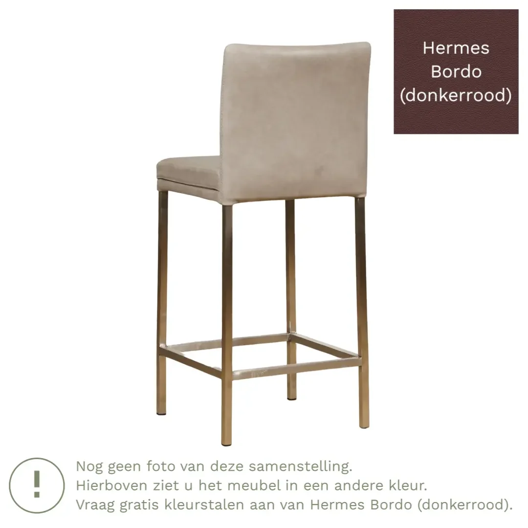 afbeelding van Leren barkruk Break laag - Hermes Bordo (donkerrood) - Poten staal vierkant RVS