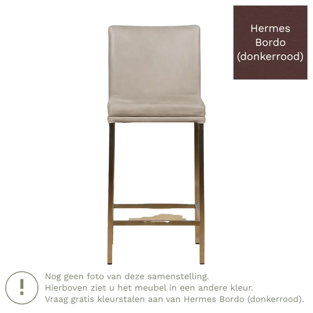 afbeelding van Leren barkruk Break laag - Hermes Bordo (donkerrood) - Poten staal vierkant zwart
