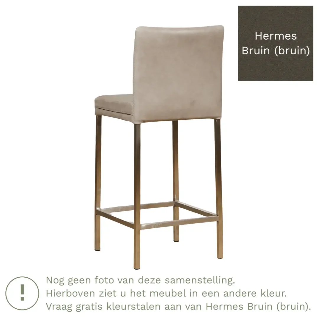afbeelding van Leren barkruk Break laag - Hermes Bruin (bruin) - Poten staal vierkant RVS