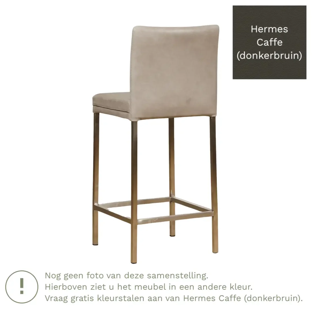 afbeelding van Leren barkruk Break laag - Hermes Caffe (donkerbruin) - Poten staal vierkant zwart