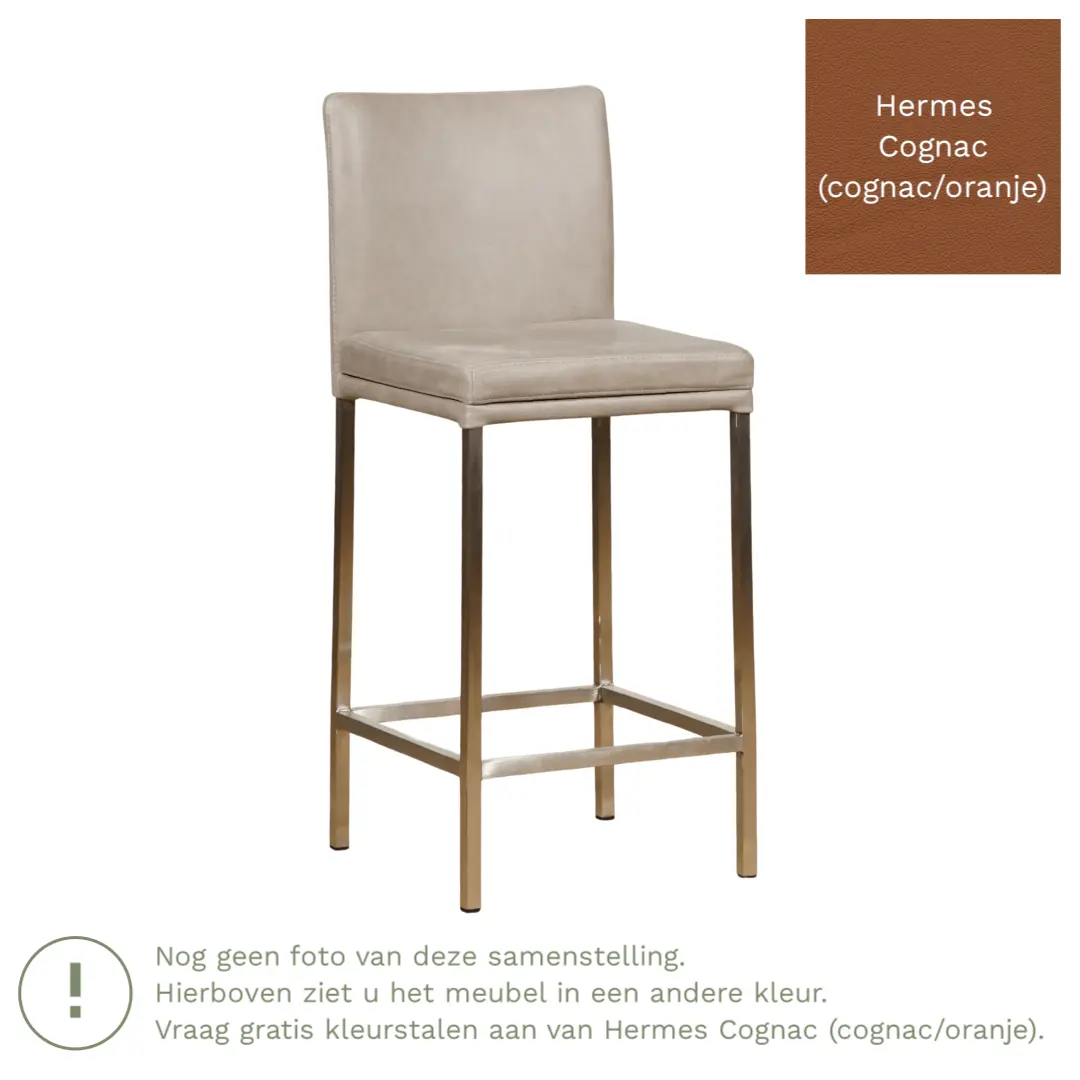 afbeelding van Leren barkruk Break laag - Hermes Cognac (cognac/oranje) - Poten staal vierkant RVS