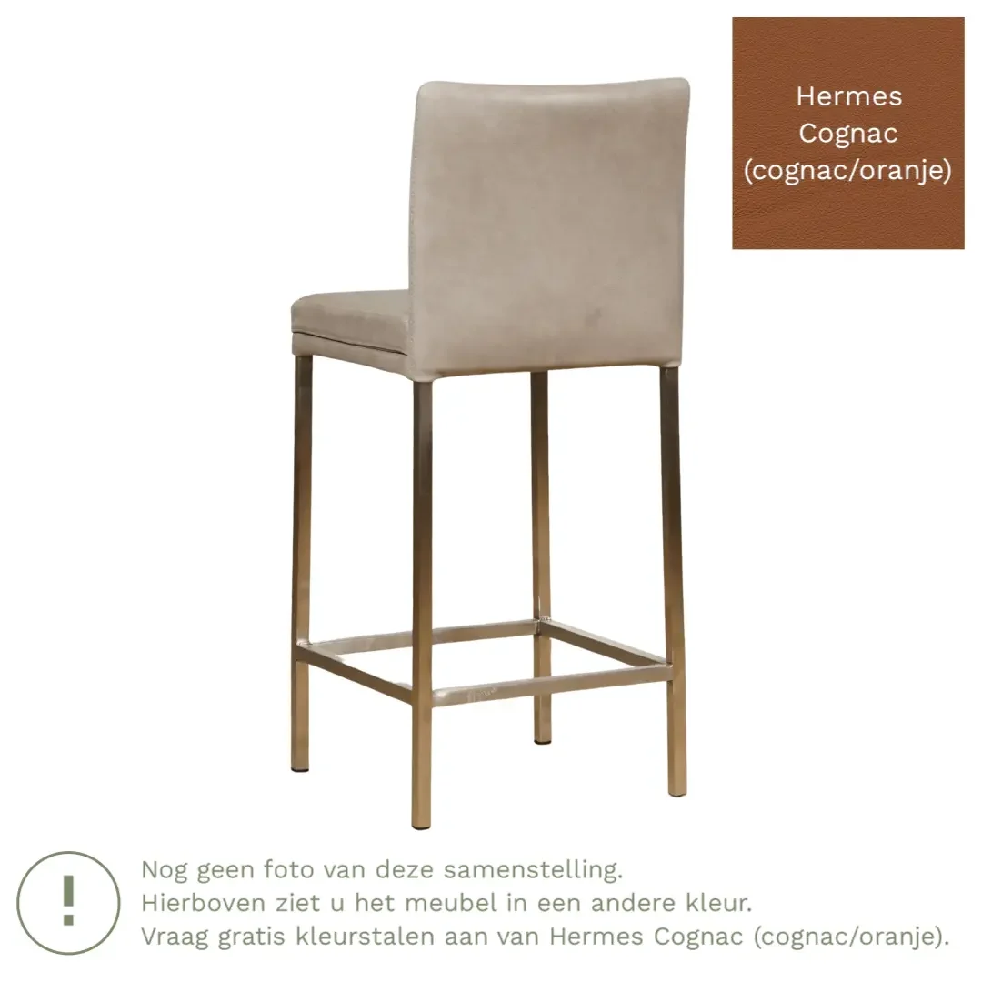 afbeelding van Leren barkruk Break laag - Hermes Cognac (cognac/oranje) - Poten staal vierkant zwart