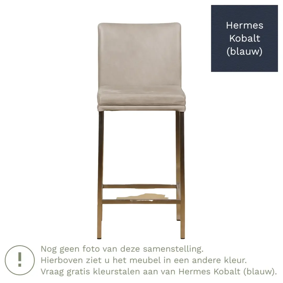 afbeelding van Leren barkruk Break laag - Hermes Kobalt (blauw) - Poten staal vierkant zwart