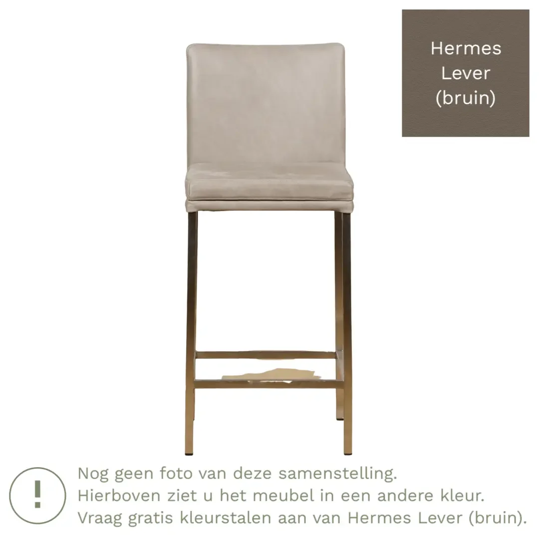 afbeelding van Leren barkruk Break laag - Hermes Lever (bruin) - Poten staal vierkant zwart
