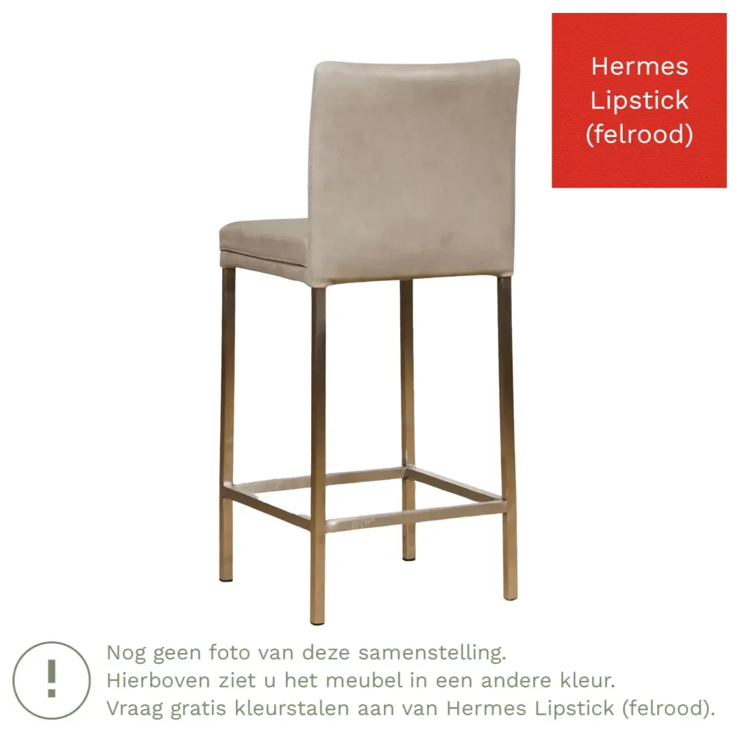 afbeelding van Leren barkruk Break laag - Hermes Lipstick (felrood) - Poten staal vierkant zwart