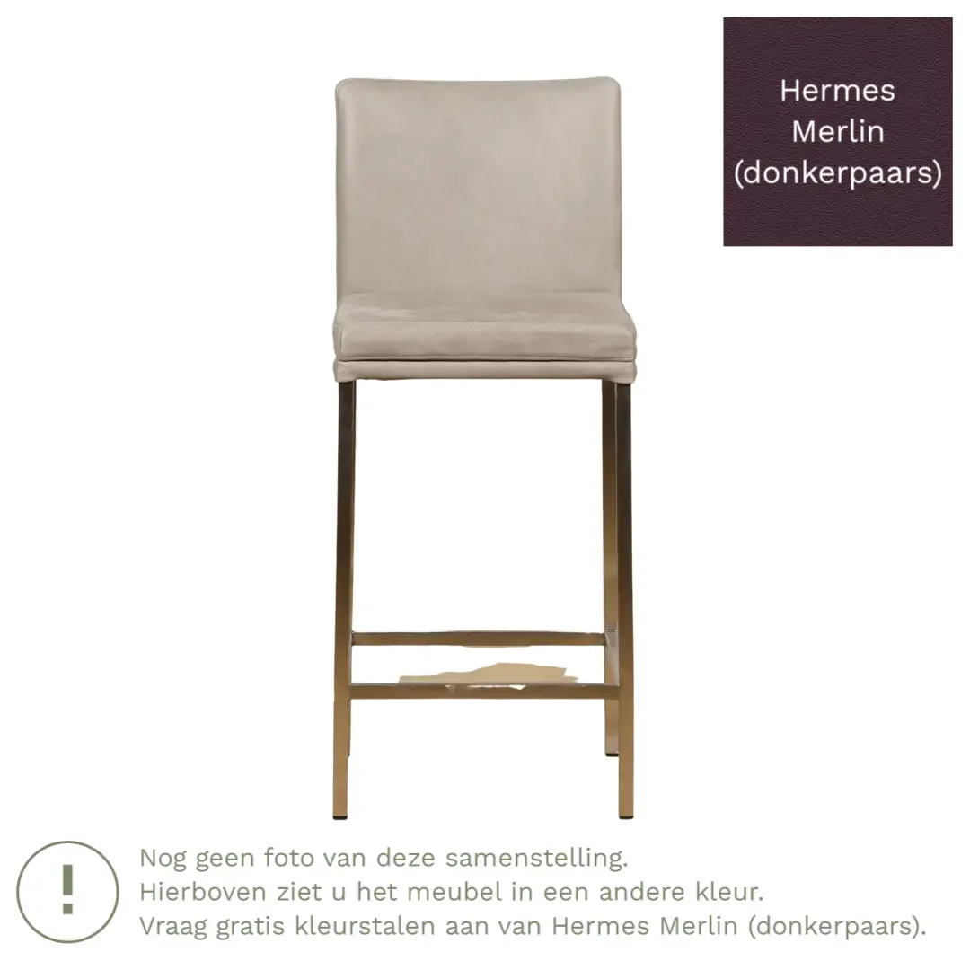 afbeelding van Leren barkruk Break laag - Hermes Merlin (donkerpaars) - Poten staal vierkant zwart