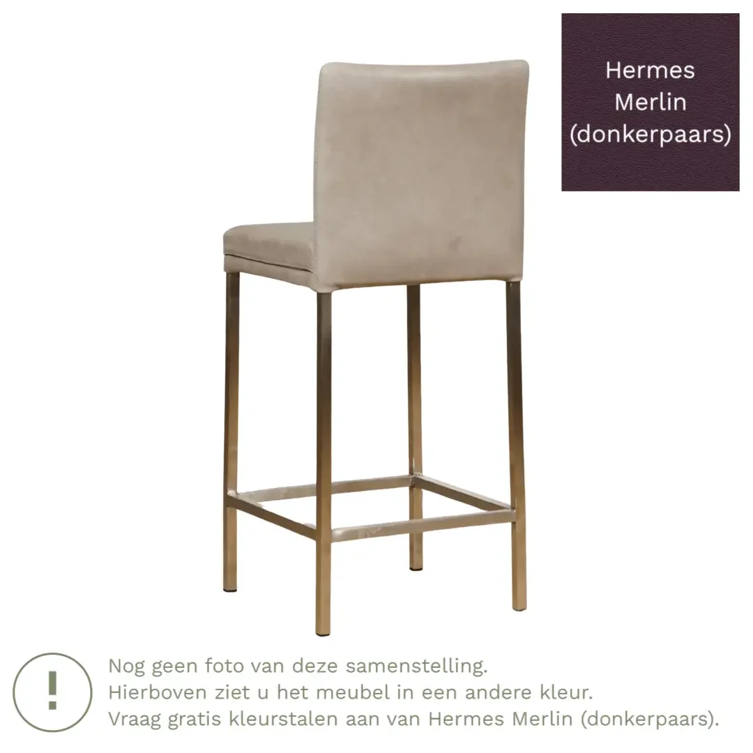 afbeelding van Leren barkruk Break laag - Hermes Merlin (donkerpaars) - Poten staal vierkant zwart