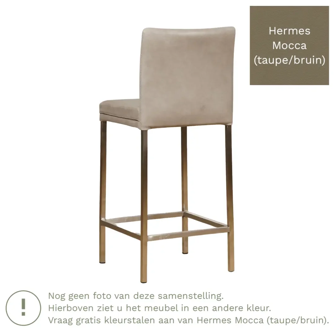 afbeelding van Leren barkruk Break laag - Hermes Mocca (taupe/bruin) - Poten staal vierkant RVS
