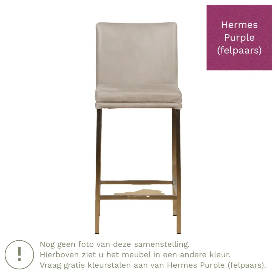 afbeelding van Leren barkruk Break laag - Hermes Purple (felpaars) - Poten staal vierkant RVS