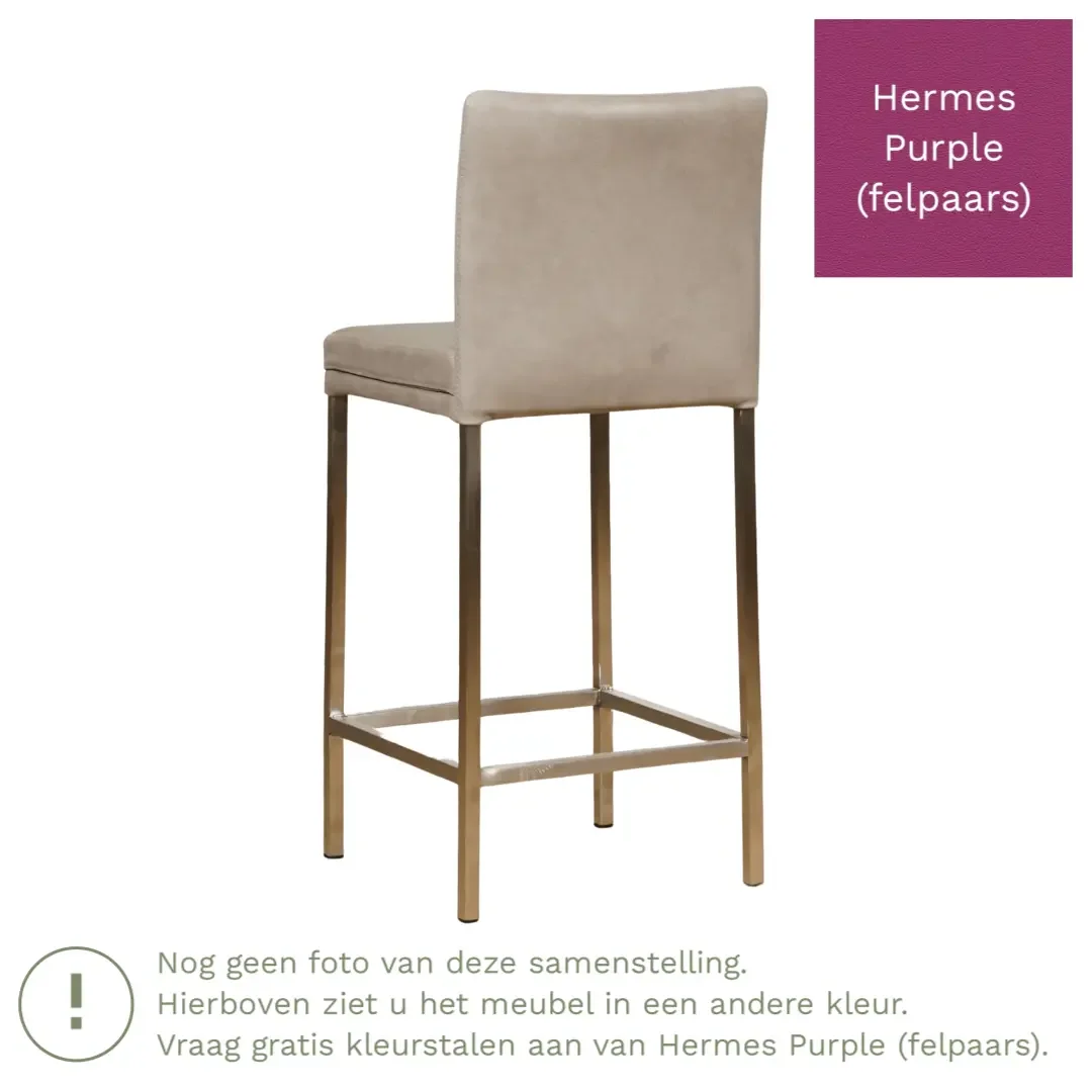 afbeelding van Leren barkruk Break laag - Hermes Purple (felpaars) - Poten staal vierkant RVS