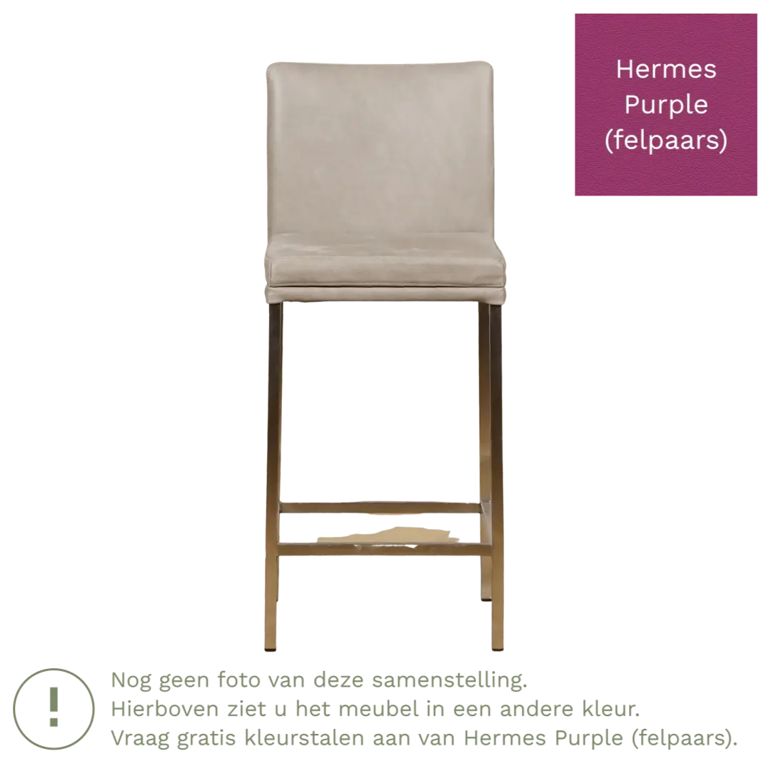 afbeelding van Leren barkruk Break laag - Hermes Purple (felpaars) - Poten staal vierkant zwart