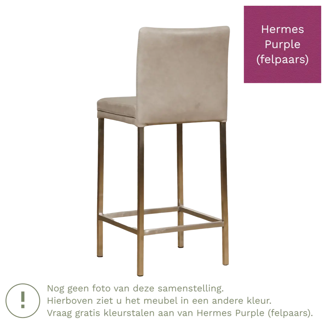 afbeelding van Leren barkruk Break laag - Hermes Purple (felpaars) - Poten staal vierkant zwart