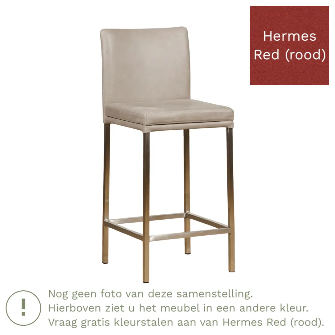 afbeelding van Leren barkruk Break laag - Hermes Red (rood) - Poten staal vierkant zwart
