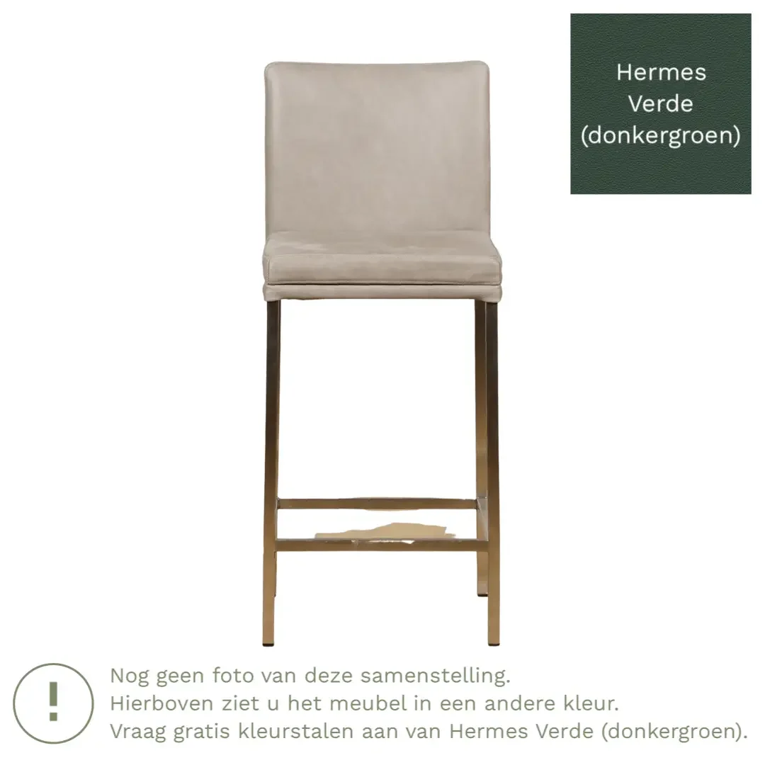 afbeelding van Leren barkruk Break laag - Hermes Verde (donkergroen) - Poten staal vierkant zwart