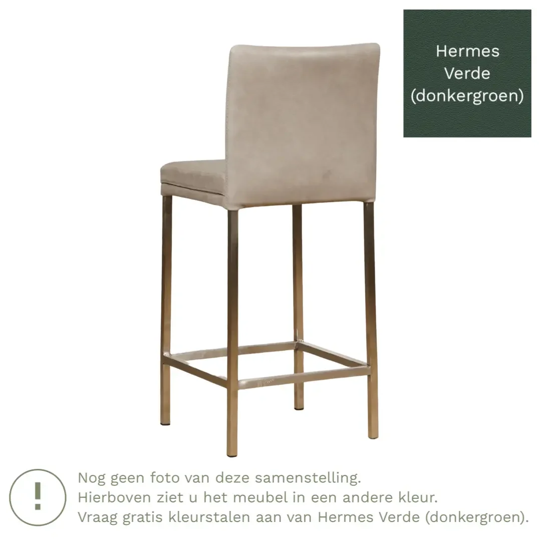 afbeelding van Leren barkruk Break laag - Hermes Verde (donkergroen) - Poten staal vierkant zwart