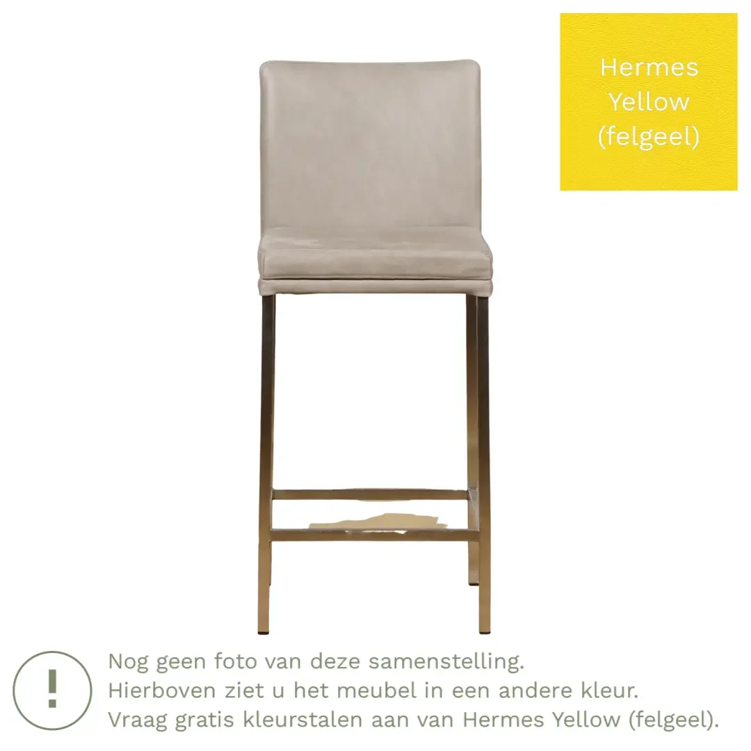 afbeelding van Leren barkruk Break laag - Hermes Yellow (felgeel) - Poten staal vierkant zwart