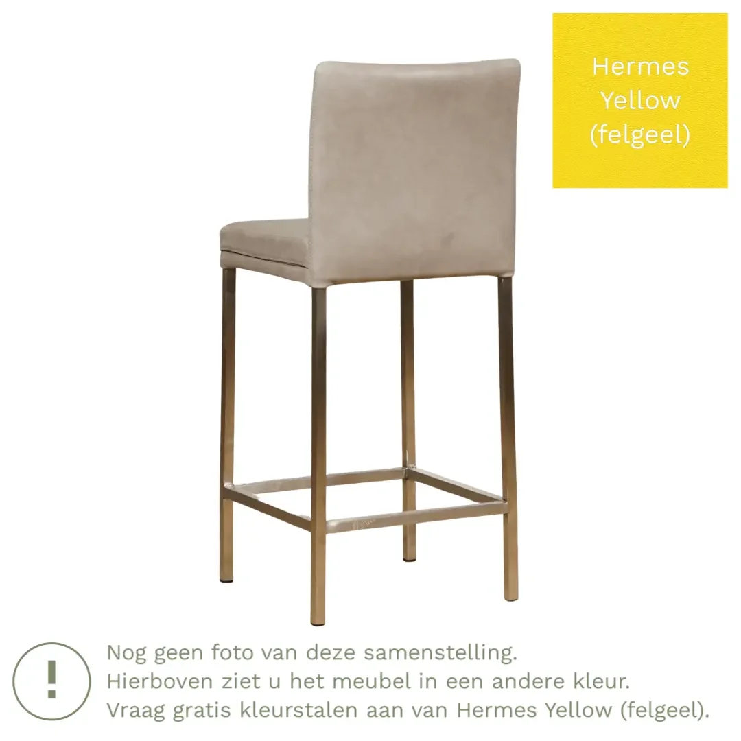 afbeelding van Leren barkruk Break laag - Hermes Yellow (felgeel) - Poten staal vierkant zwart
