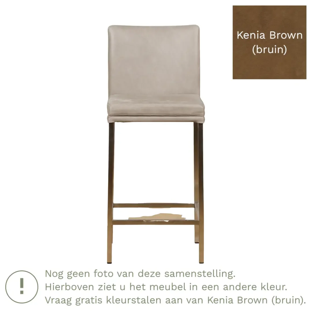 afbeelding van Leren barkruk Break laag - Kenia Brown (bruin) - Poten staal vierkant RVS