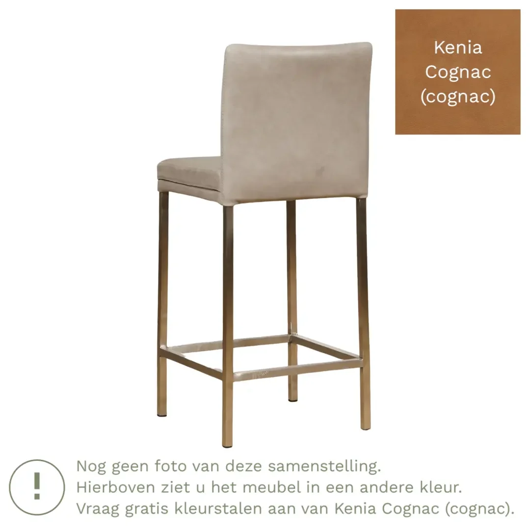 afbeelding van Leren barkruk Break laag - Kenia Cognac (cognac) - Poten staal vierkant RVS