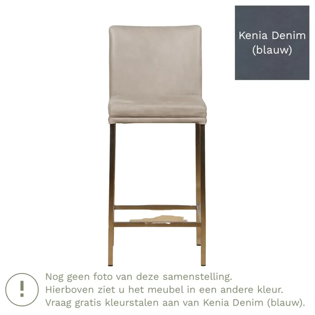 afbeelding van Leren barkruk Break laag - Kenia Denim (blauw) - Poten staal vierkant RVS