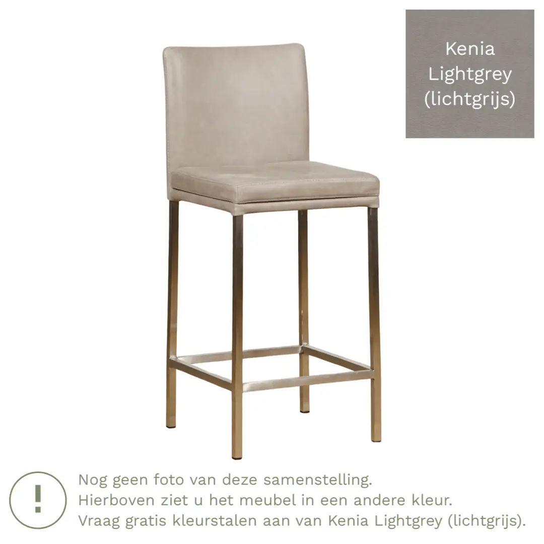 afbeelding van Leren barkruk Break laag - Kenia Lightgrey (lichtgrijs) - Poten staal vierkant RVS