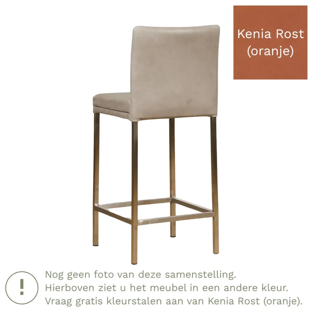 afbeelding van Leren barkruk Break laag - Kenia Rost (oranje) - Poten staal vierkant RVS