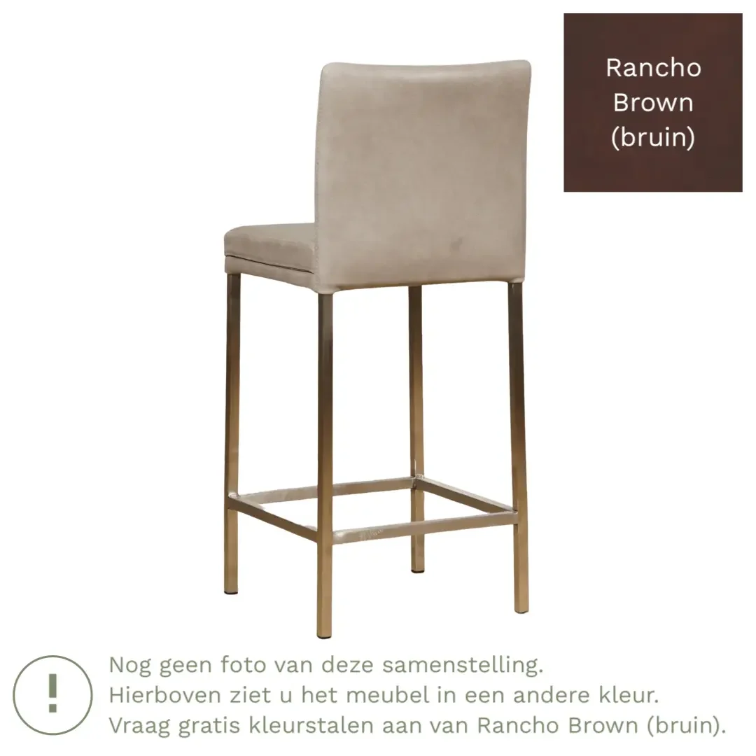 afbeelding van Leren barkruk Break laag - Rancho Brown (bruin) - Poten staal vierkant zwart
