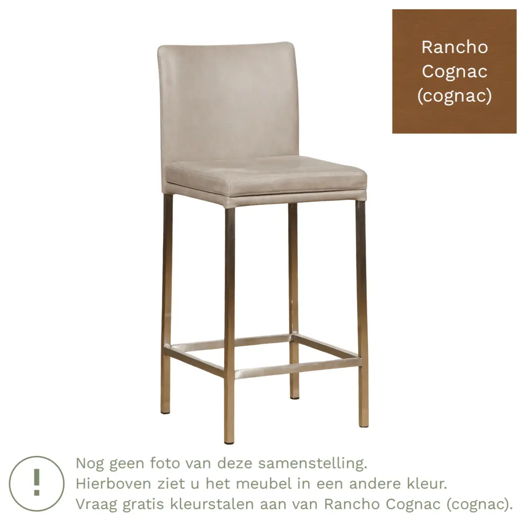 afbeelding van Leren barkruk Break laag - Rancho Cognac (cognac) - Poten staal vierkant RVS