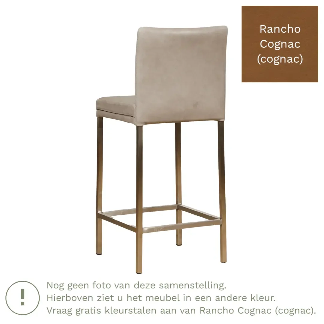 afbeelding van Leren barkruk Break laag - Rancho Cognac (cognac) - Poten staal vierkant zwart