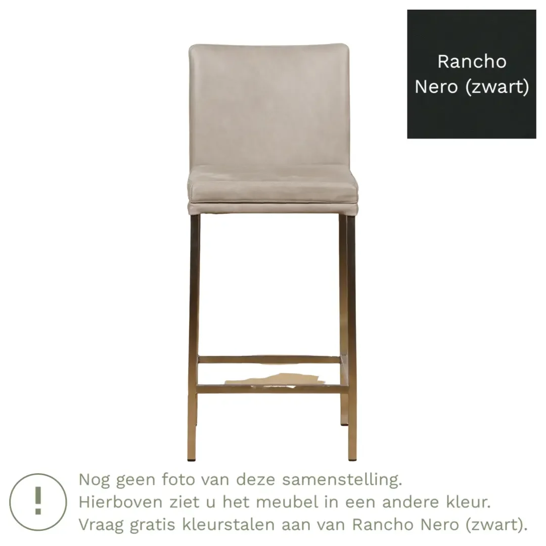 afbeelding van Leren barkruk Break laag - Rancho Nero (zwart) - Poten staal vierkant zwart