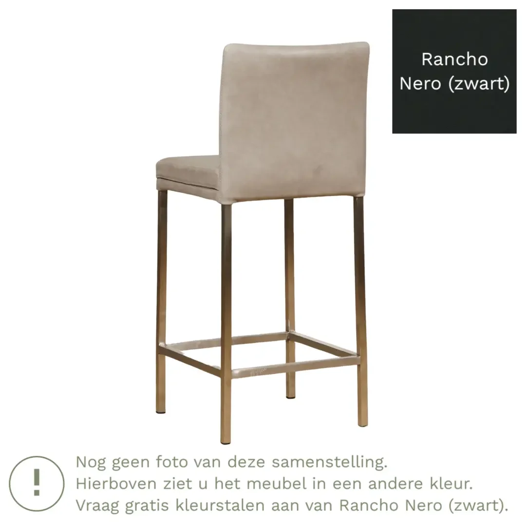 afbeelding van Leren barkruk Break laag - Rancho Nero (zwart) - Poten staal vierkant zwart