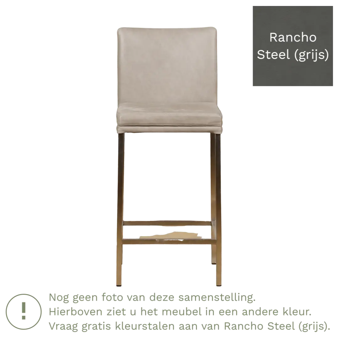 afbeelding van Leren barkruk Break laag - Rancho Steel (grijs) - Poten staal vierkant RVS