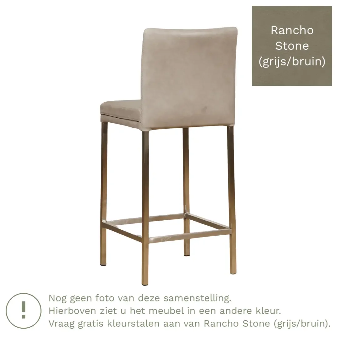 afbeelding van Leren barkruk Break laag - Rancho Stone (grijs/bruin) - Poten staal vierkant RVS