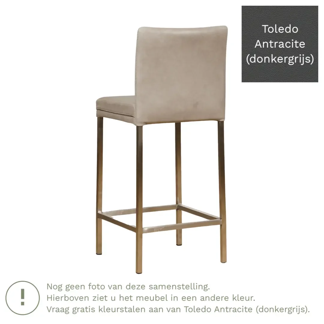 afbeelding van Leren barkruk Break laag - Toledo Antracite (donkergrijs) - Poten staal vierkant zwart