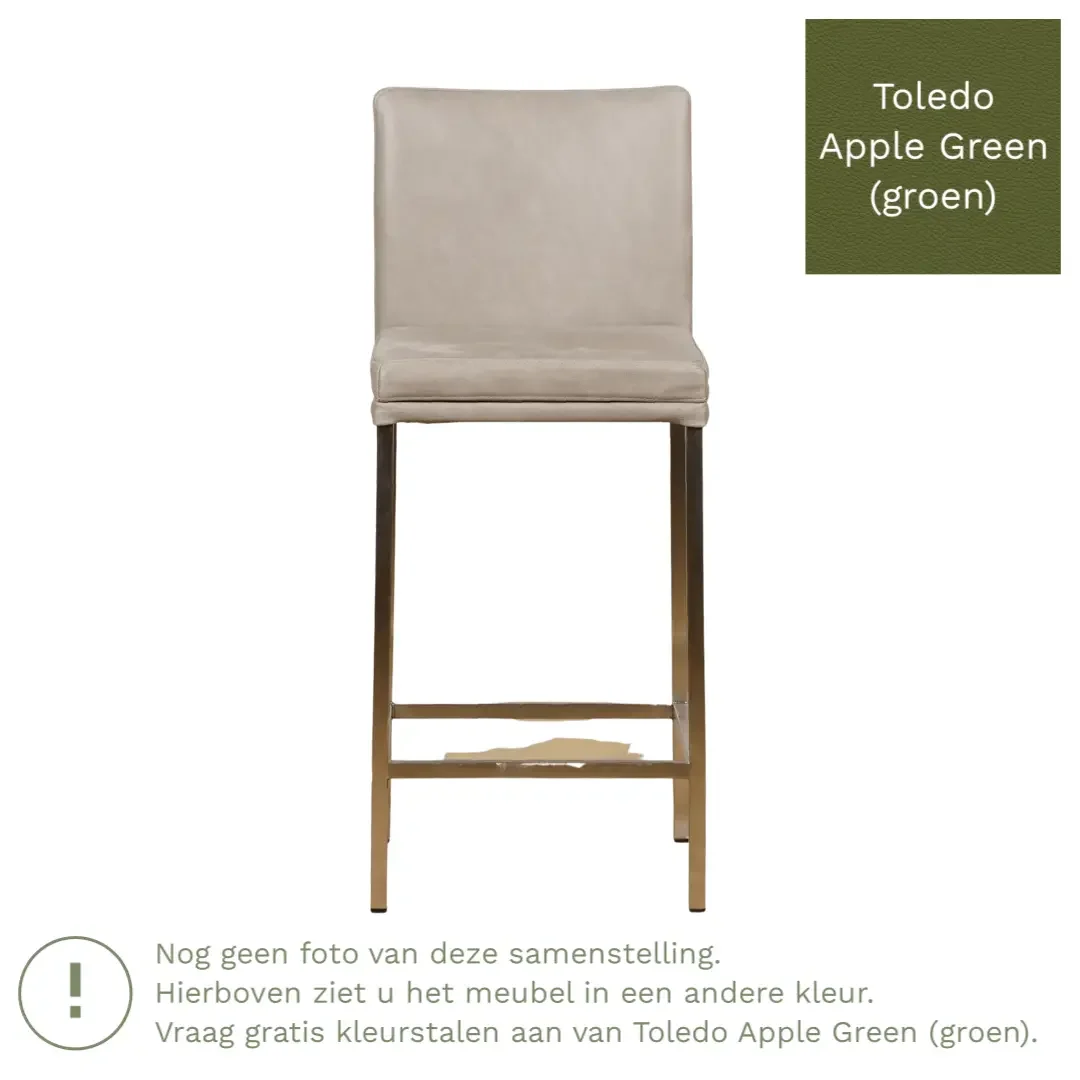 afbeelding van Leren barkruk Break laag - Toledo Apple Green (groen) - Poten staal vierkant RVS