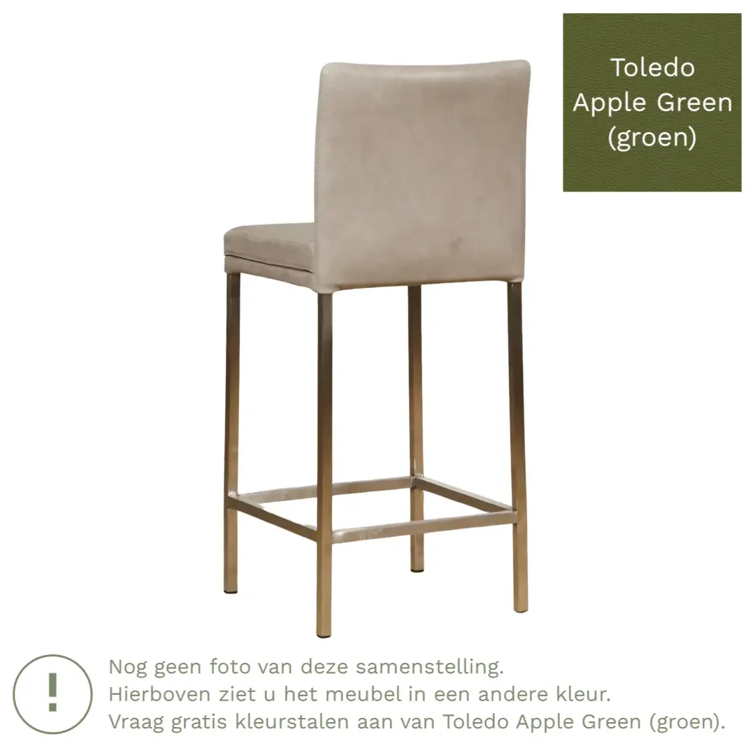 afbeelding van Leren barkruk Break laag - Toledo Apple Green (groen) - Poten staal vierkant RVS