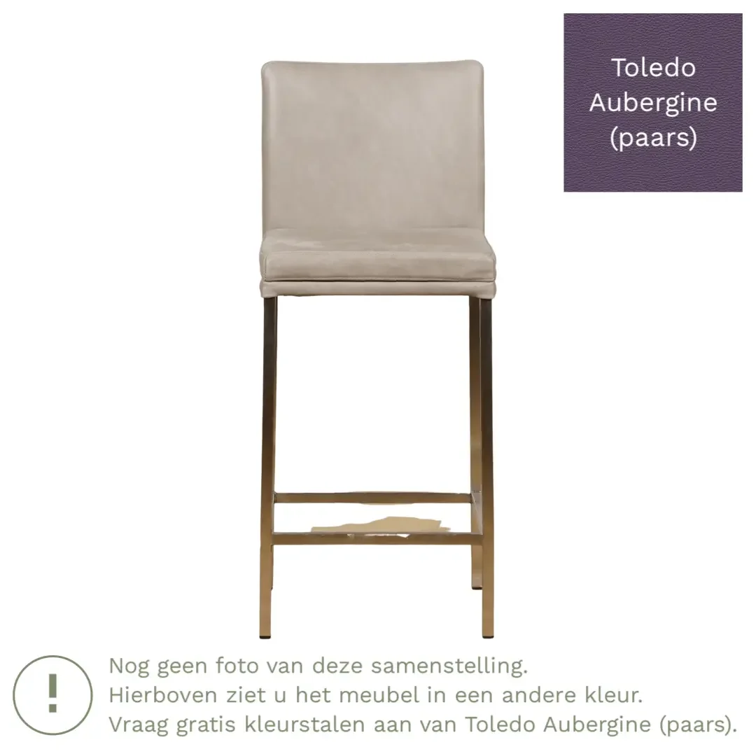 afbeelding van Leren barkruk Break laag - Toledo Aubergine (paars) - Poten staal vierkant RVS