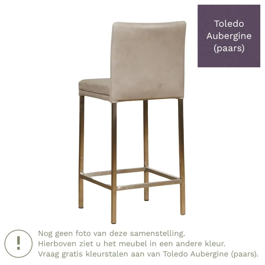 afbeelding van Leren barkruk Break laag - Toledo Aubergine (paars) - Poten staal vierkant zwart