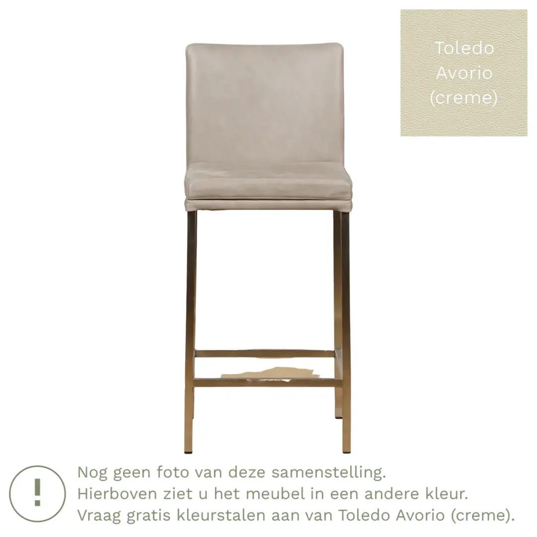 afbeelding van Leren barkruk Break laag - Toledo Avorio (crème) - Poten staal vierkant RVS