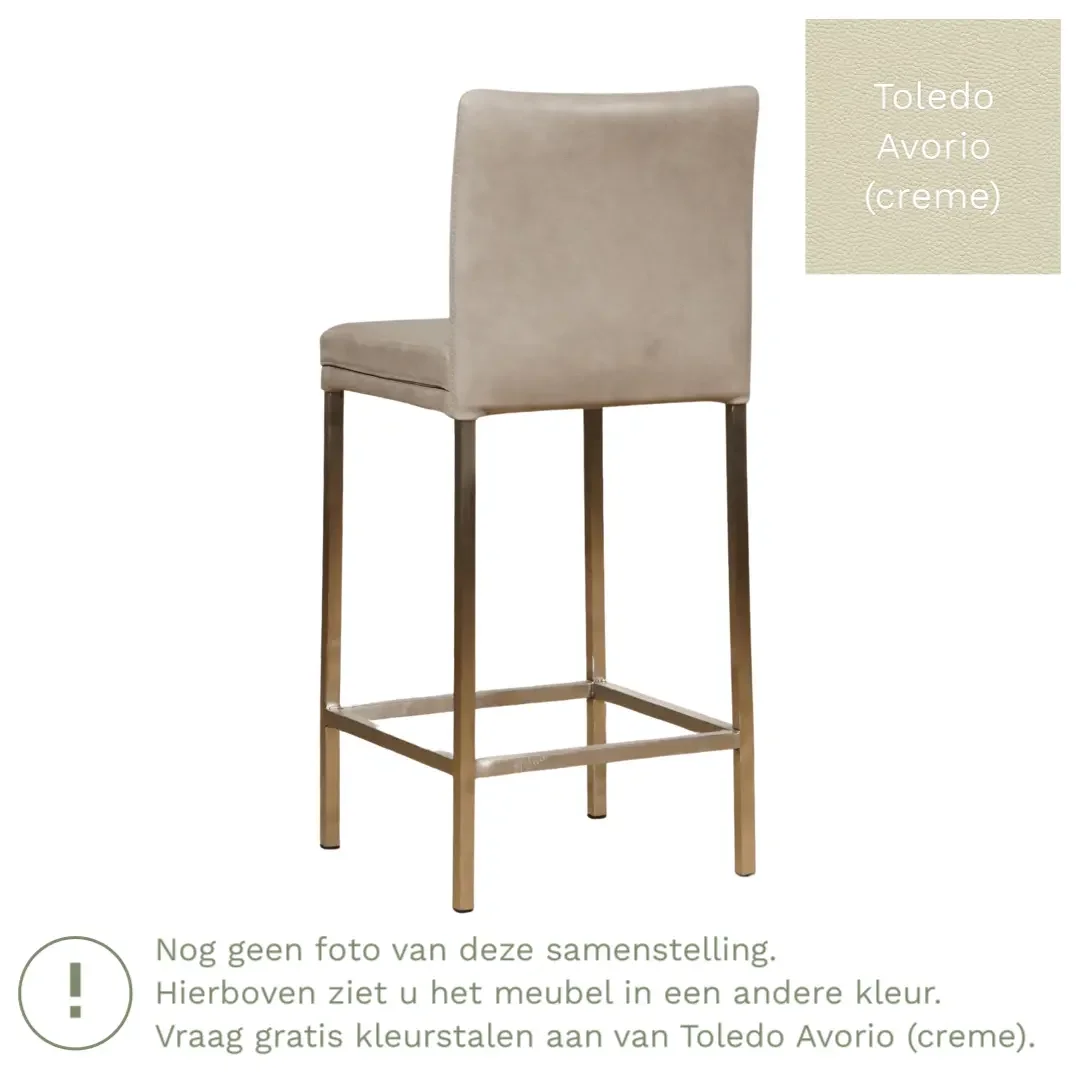 afbeelding van Leren barkruk Break laag - Toledo Avorio (crème) - Poten staal vierkant RVS