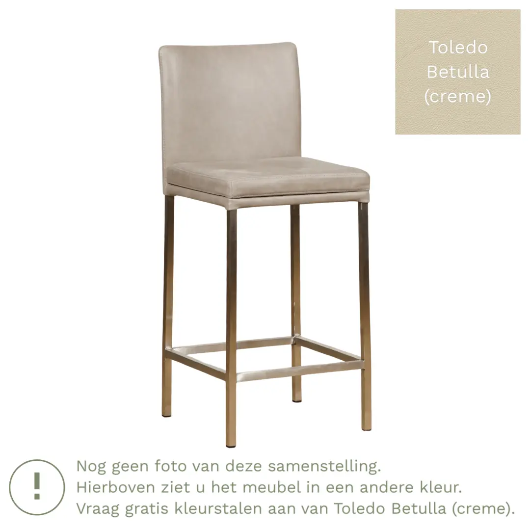 afbeelding van Leren barkruk Break laag - Toledo Betulla (crème) - Poten staal vierkant RVS