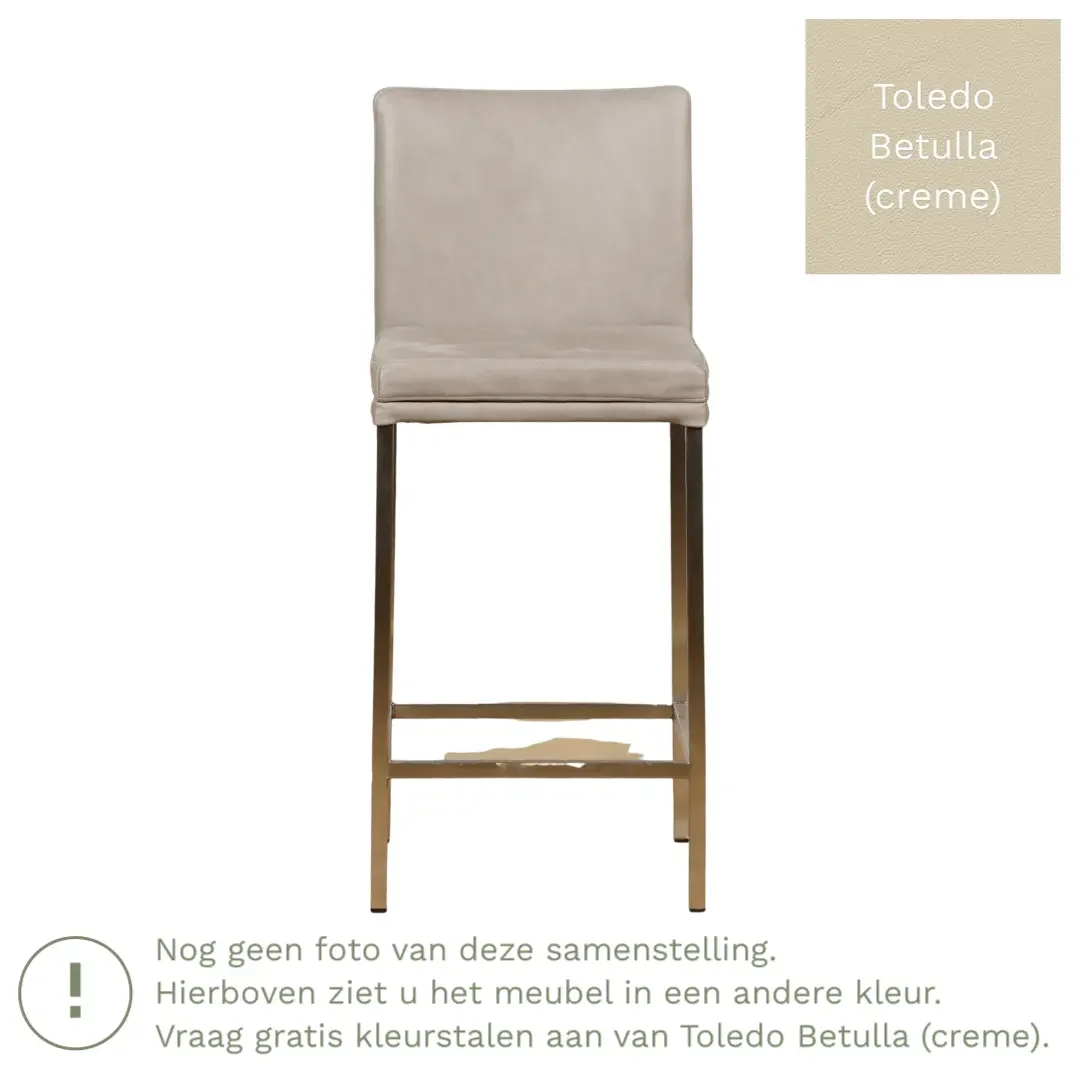 afbeelding van Leren barkruk Break laag - Toledo Betulla (crème) - Poten staal vierkant RVS